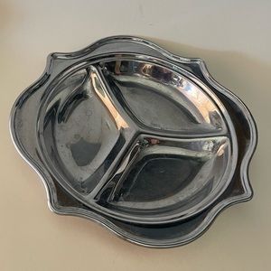 Vintage mid century silver sectioned scalloped edges three section dish